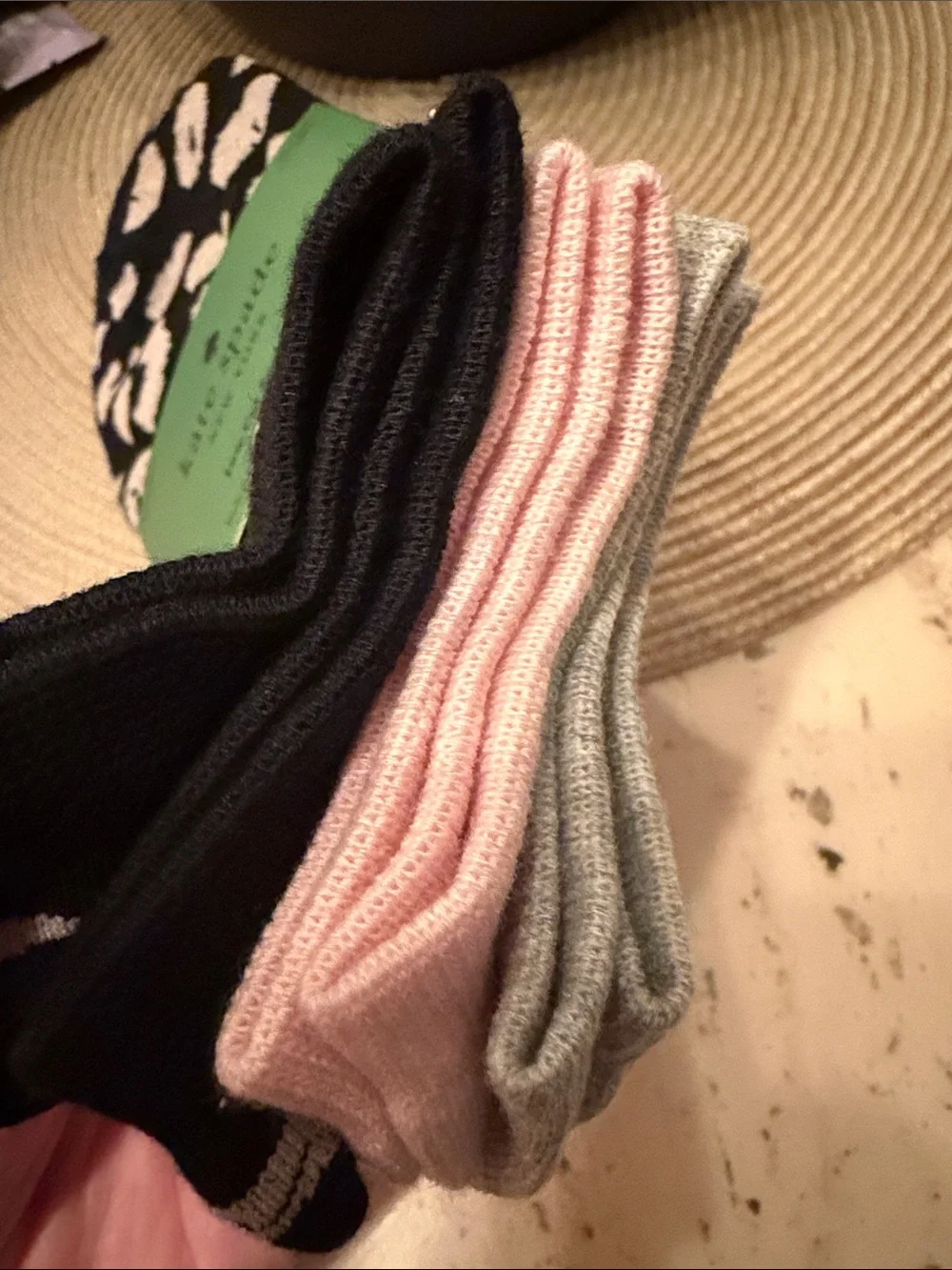 kate spade Black Low-Cut Socks with Cream Leopard Spots, Pink & Grey 3 pairs